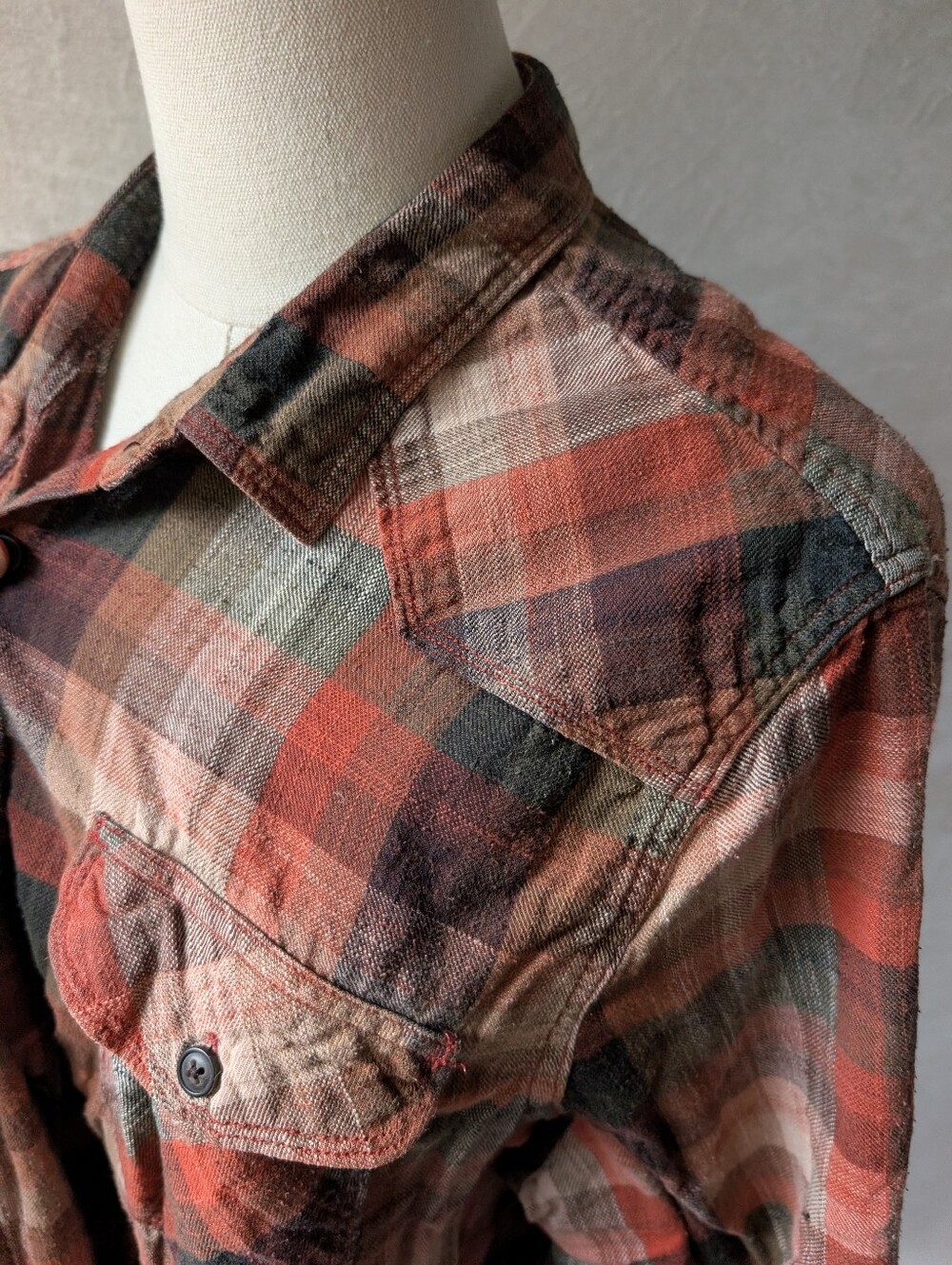 North River 1x Autumn Plaid Rancher Santa Fe Cut Green And Shades Of Orange
